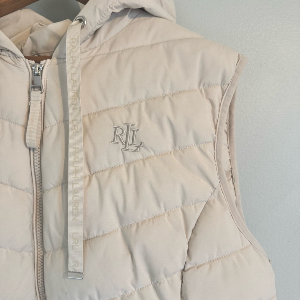 Ralph Lauren Women’s Quilted Puffer Vest XL | Hooded Cozy Lightweight Beige